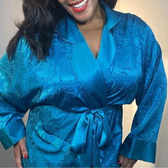 Vintage Victoria’s Secret Gold Label blue maxi robe long satin loungewear lounge - Picture 12 of 15